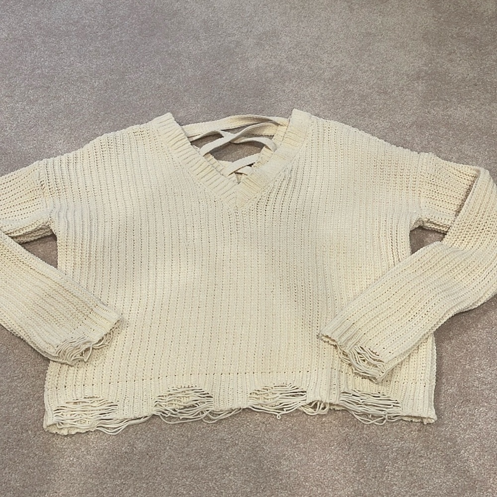 Planet Gold Distressed Cream Sweater Size Small